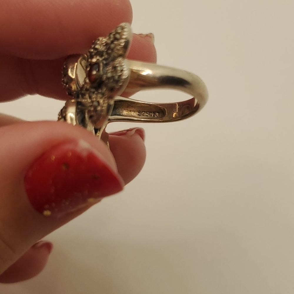 Silver Large Double Flower Ring - image 4